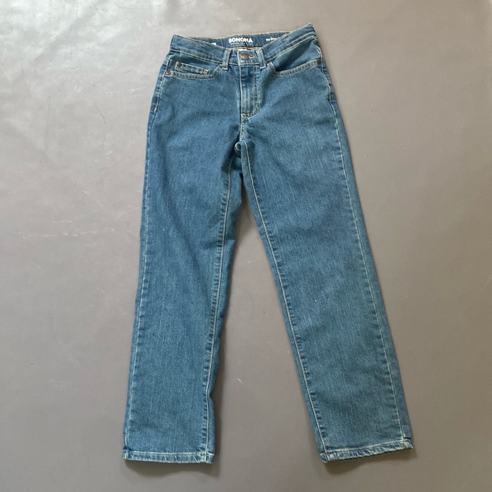 straight leg blue denim jeans